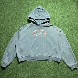 Nike Women’s Floral Cropped Oversized Hoodie XLarge Ash-Green CV1870-058